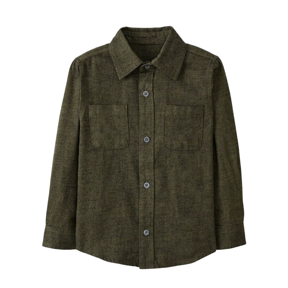 Hanna Andersson Boys Button Down Shirt Green Heathered Cotton Twill Size 5 NWT